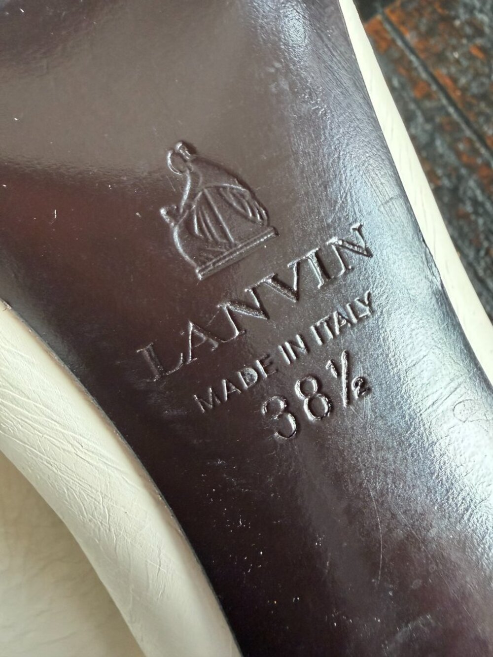 Lanvin Paris Cream Leather Gold Stiletto Mules 38.5 - Picture 7 of 12